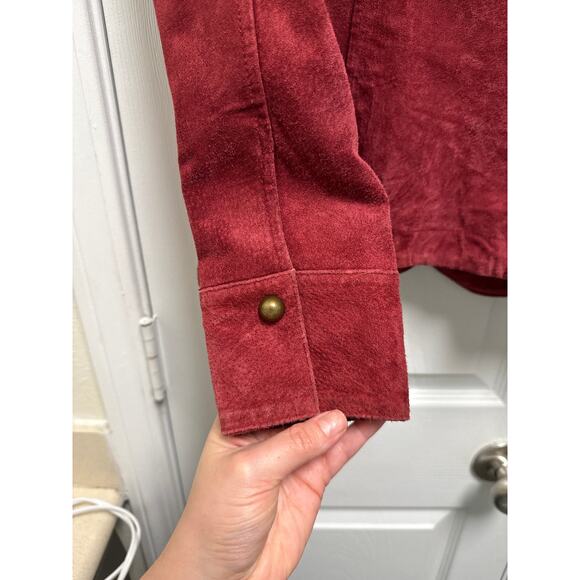 Vintage Y2K Live a Little Red Suede Leather Studded Military Jacket Size Medium - Picture 4 of 6